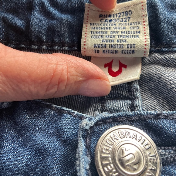 VTG Y2K 70s True Religion Horseshoe Twisted Bell Bottoms Flare Jeans USA Blue 29 - Picture 11 of 16